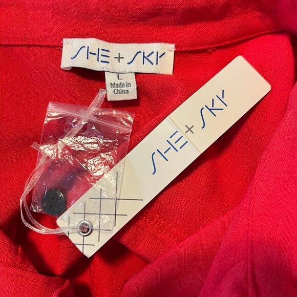 She + Sky Collared Romper Short Sleeve Linen Blend Summer Beach Graduation NWT L - Picture 5 of 6